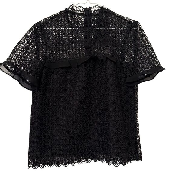 Zara Tops - NWT Zara Crochet Lace Short Sleeve Scalloped Hem Blouse Black Medium